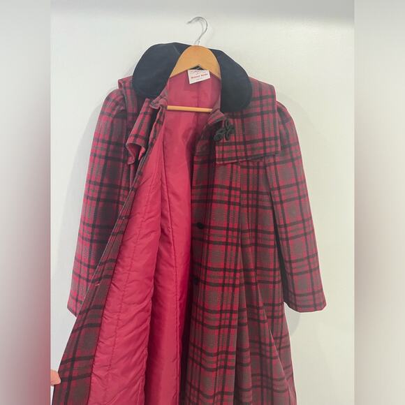 Girls Wool Quilted Long Plaid Jacket 12 Preppy - Picture 5 of 7